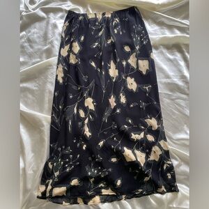 Vintage 1990s Black Abstract Floral Metallic Maxi Skirt Grunge Whimsigoth sz 16